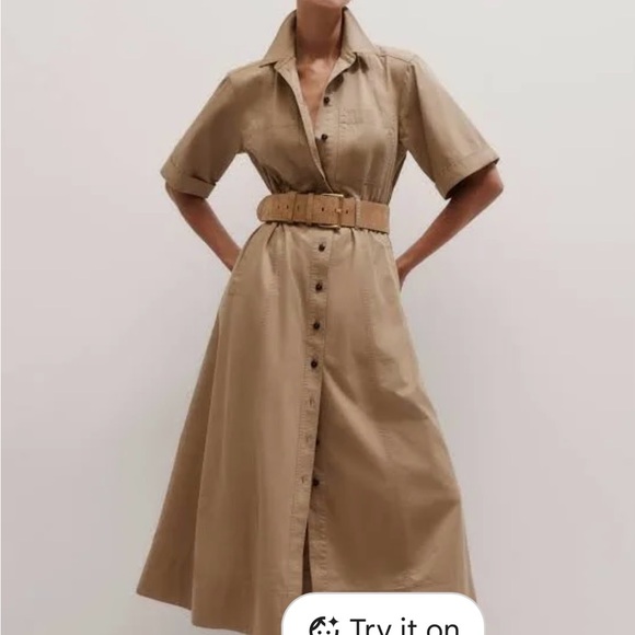 ME+EM Tan Midi Shirt Dress with Belt - Picture 1 of 2